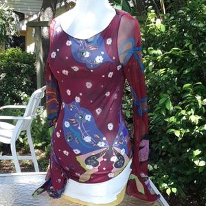 Bebe Y2K sheer butterfly boho top size small